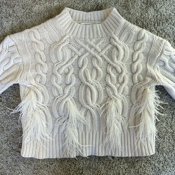 Vince | Feather-trimmed cable-knit wool and cashmere-blend sweater - Picture 8 of 13